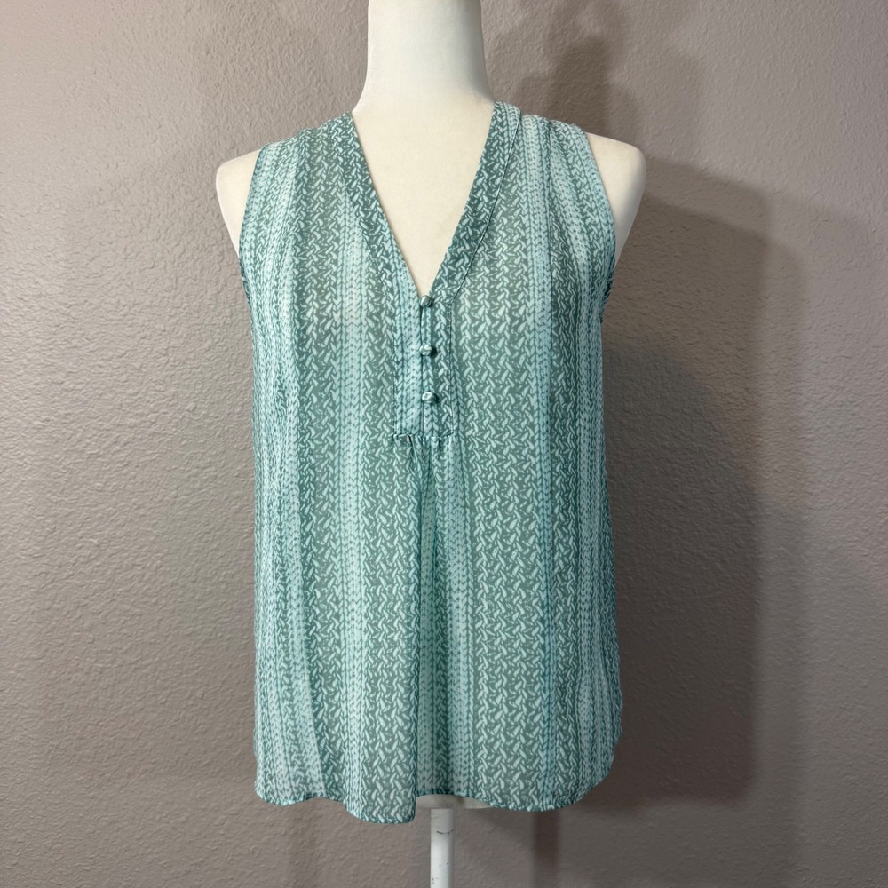LOFT Women's Size XS Green Geometric Sleeveless V-Neck Blouse